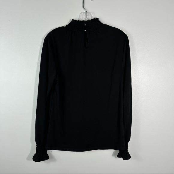 Adrianna Papell Black Crepe Lightweight High Neck Long Sleeve Blouse Small S - Picture 2 of 6